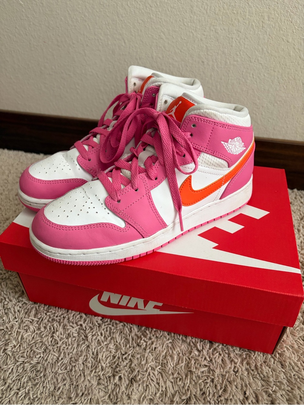 Nike Air Jordan 1 Mid Pink & Orange Swoosh